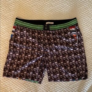 Robert Graham Black and Gray Hybrid Shorts with Skull Pattern